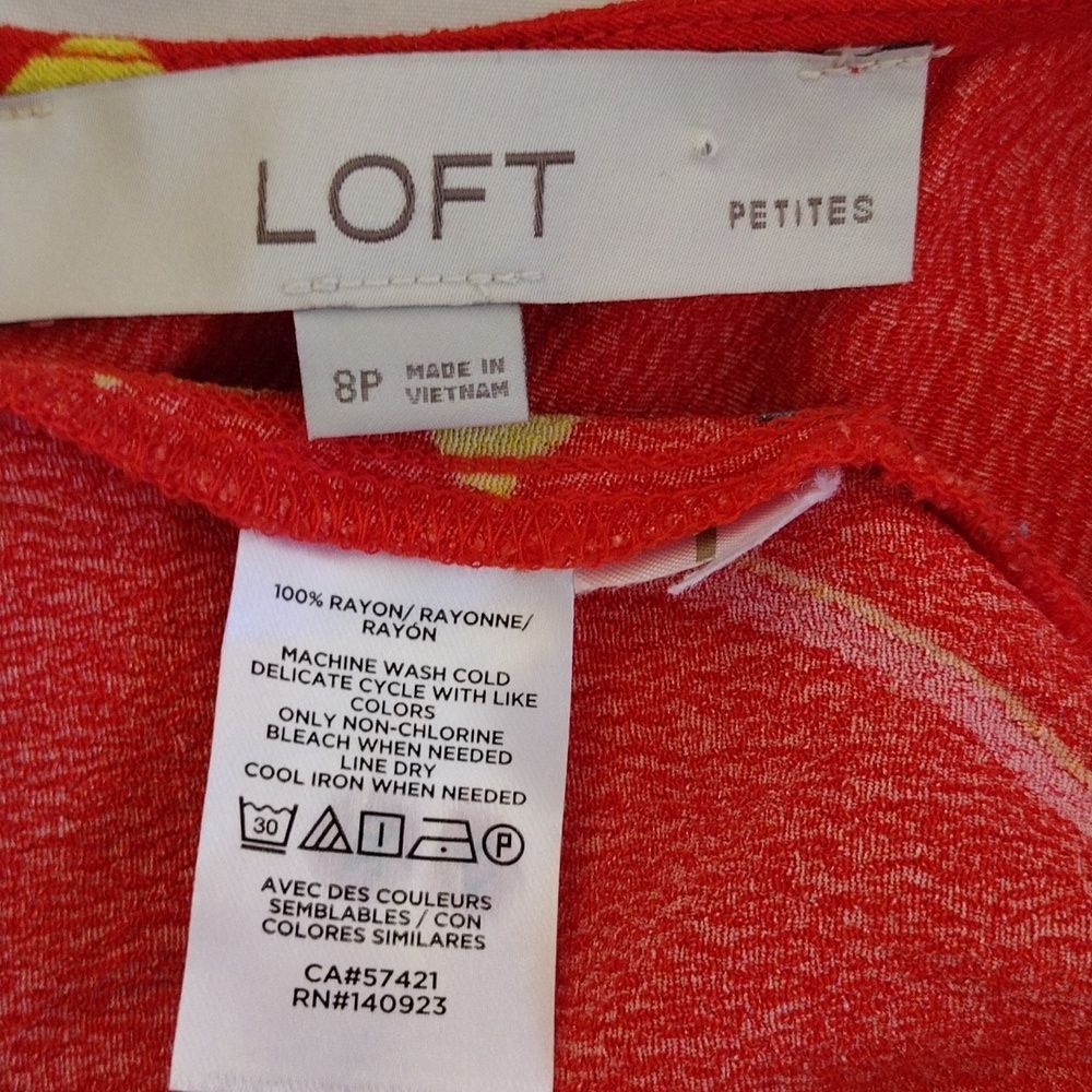 LOFT Orange Red Lily Floral Cap Sleeve Side Slit Midi Dress SMALL - Picture 16 of 16